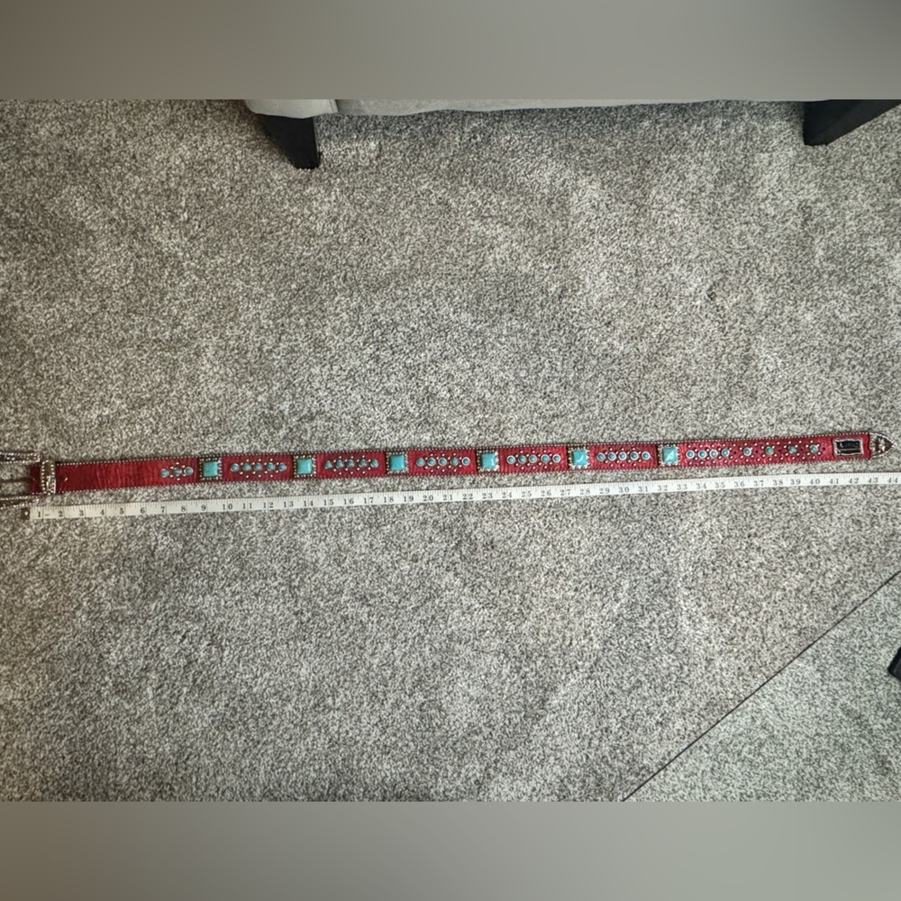 Montana West Red Belt with Turquoise Accents and Silver Studs